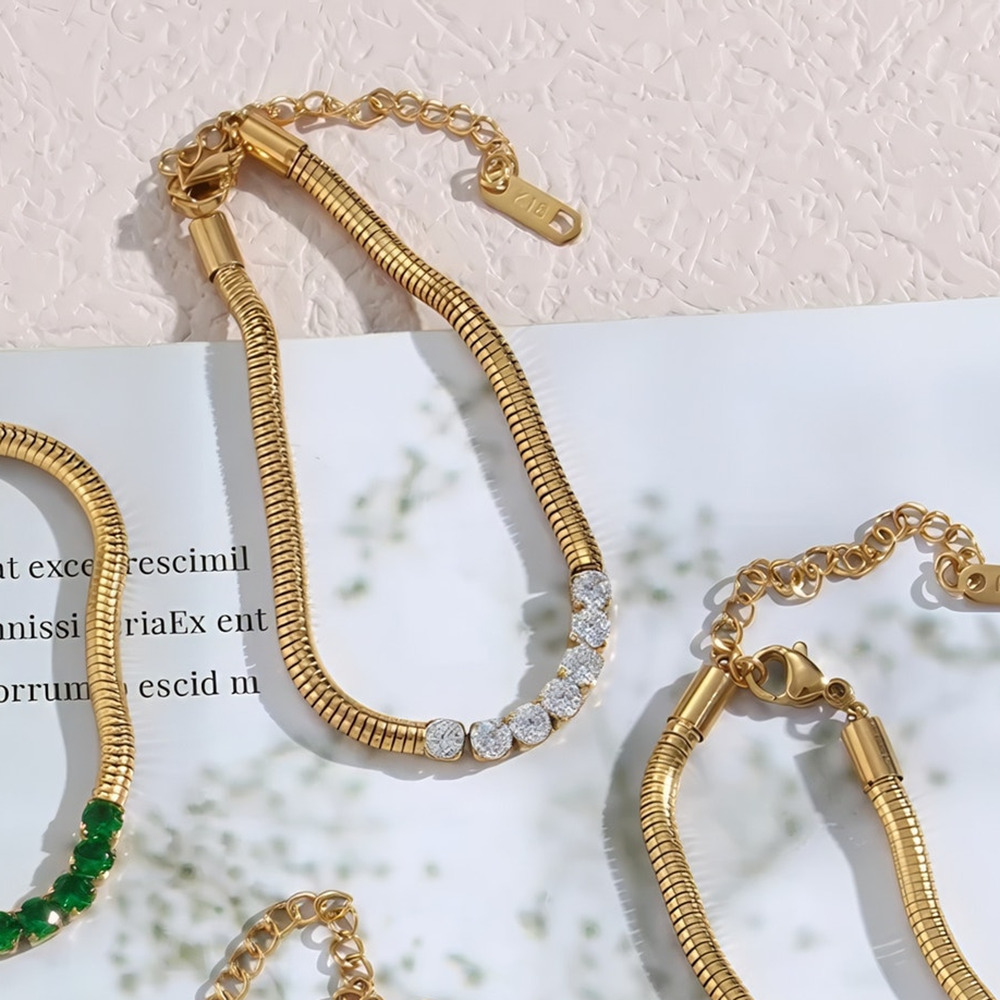 Zircon Snake chain Bracelet 18K Gold Plated Stainless Steel
